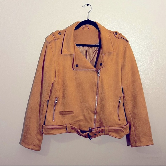 Moto Women's Tan Vegan Suede Jacket Sz XL - Picture 2 of 13